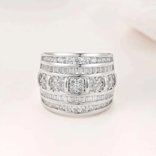 Vista 3 de Anillos de boda anchos para mujer, AAAAA, circonita cúbica, compromiso, eternidad, apilables, oro blanco, talla 5-10