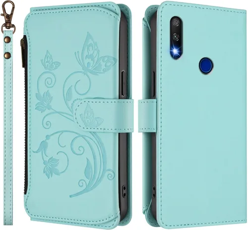 Vista 14 de Funda tipo cartera para Huawei Y9 Prime 2019, mariposa de piel sintética con cierre magnético, con soporte para 5 tarjetas, funda protectora a Negro
