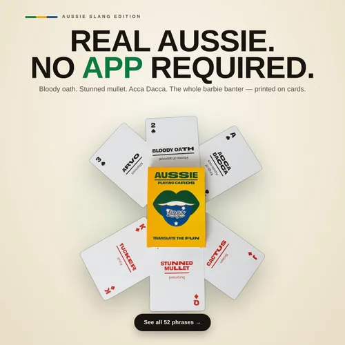 Vista 3 de Lingo Juego de cartas australianas 52 expresiones y frases australianas divertidas Divertido juego de cartas regalo para expatriados