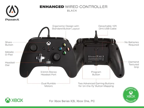 Vista 2 de PowerA Enhanced Wired Controller for Xbox Series XS - Black