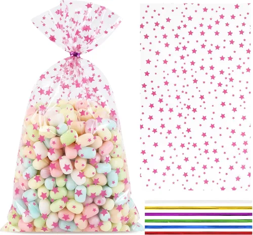 Vista 22 de 100 bolsas de regalo con estampado de estrellas de 3 x 5 pulgadas, bolsas de regalo de celofán, bolsas de regalo de celofán, bolsas de regalo