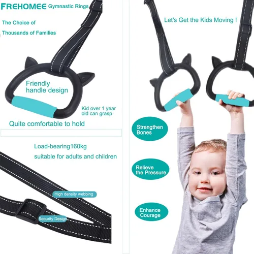 Vista 5 de Nuevos anillos de gimnasia profesionales, tanto para adultos como para niños, soporta 550 libras, equipo de fitness en casa, barra de dominadas