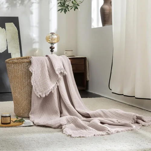 Vista 31 de FOSSA Manta de Muselina con Flecos - Gasa de Algodón 100% de 4 Capas Súper Suave y Transpirable - Manta Decorativa Ligera y Refrescante para Cama