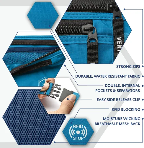 Vista 5 de VENTURE 4TH Cinturón de dinero de viaje, soporte delgado para pasaporte, bolsa de viaje con bloqueo RFID para proteger efectivo, tarjetas de crédito