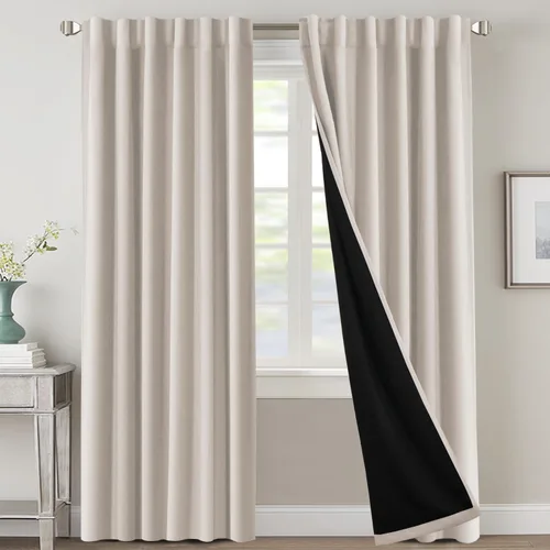 Vista 141 de H.VERSAILTEX Cortinas 100% opacas para dormitorio con forro negro, cortinas de oscurecimiento de habitación completa, con aislamiento térmico