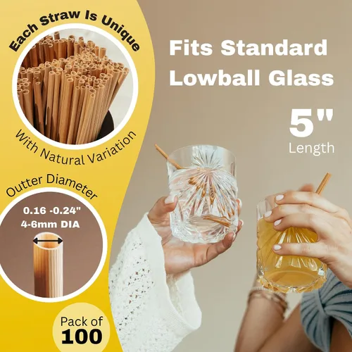 Vista 2 de HAY! Straws® Pajitas de cóctel de 5 pulgadas 100 popotes de trigo natural desechables Nunca se empañan, sabor neutro 100% biodegradables