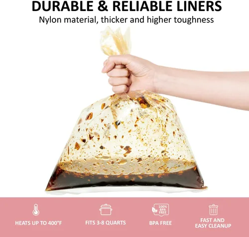Vista 3 de 36 forros de olla de cocción lenta de tamaño grande de 13 x 21 pulgadas, forros desechables de nailon para ollas, bolsas de cocina multiusos sin