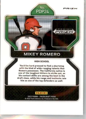 Vista 2 de 2022 Panini Prizm Draft Picks Prizms Silver #24 Mikey Romero High School Official NCAA Baseball Card in Raw (NM or Better) Condition
