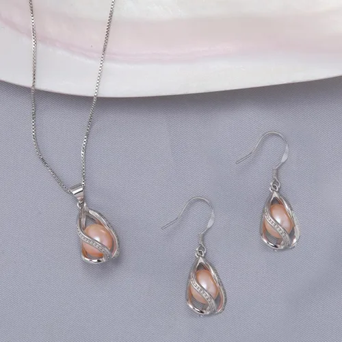 Vista 7 de Conjuntos de joyas de perlas de agua dulce 100% naturales para mujeres pendientes de moda y joyería colgante