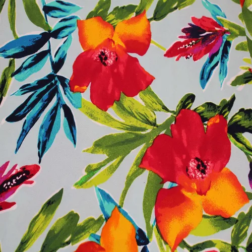 Vista 6 de Texco Inc Scuba Crepe Knit Flora Tropical Pattern/2-Way Stretch Prints Tela/Proyectos de bricolaje, nectarina blanca rota 5 yardas