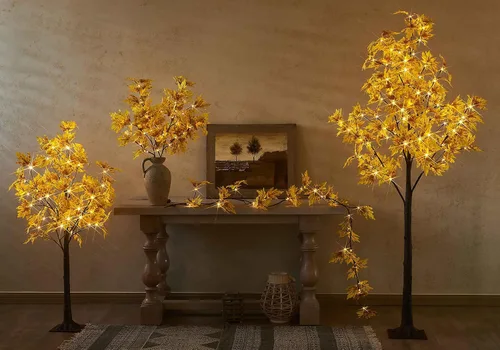 Vista 4 de LITBLOOM - Guirnalda iluminada de otoño de 6 pies con temporizador, 24 LEDs blancos cálidos, vid de hojas de arce con luces que funciona