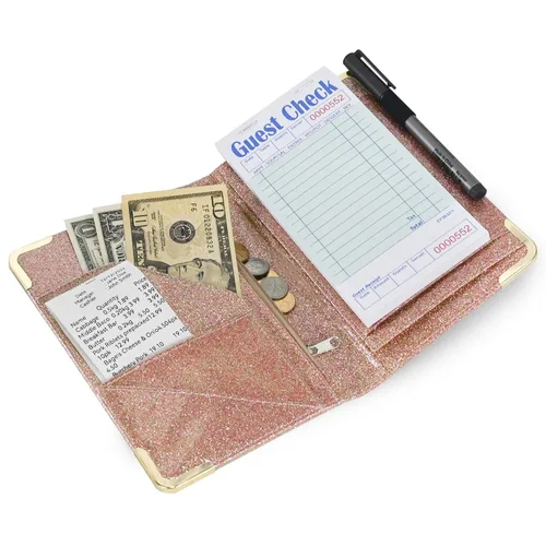 Vista 2 de Libreta de servidor DGBDPACK – Libretas de servidor para camarera con bolsillo con cremallera, 6 compartimentos, cartera organizadora de dinero