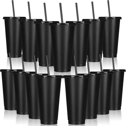 Vista 9 de Bokon 60 Juegos de Vasos con Popote y Tapa al Por Mayor, Vasos de Plástico Reutilizables de 24 oz con Tapas y Pajillas, Botella de Agua, Taza