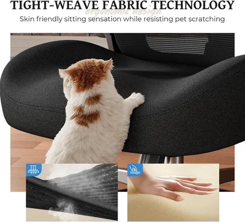 Vista 7 de Silla ergonómica de oficina - Soporte lumbar ajustable Silla cómoda de malla resistente de 350 libras con brazos abatibles, sillas