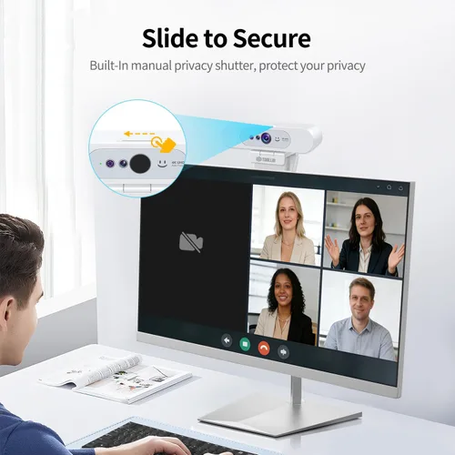 Vista 6 de TOALLIN Cámara web 4K UHD para PC, cámara web compatible con Windows Hola, reconocimiento facial, enfoque automático, micrófono integrado