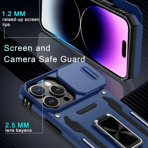 Vista 21 de DEERLAMN Funda para iPhone Xs Max con funda deslizante para cámara + protector de pantalla, soporte giratorio de anillo de grado militar a prueba