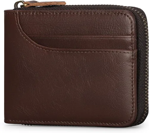 Vista 7 de Carteras GOIACII para hombres de cuero genuino con bolsillo frontal RFID con cierre de cremallera Bifold con tarjetero RFID, Zip Around, Bifold