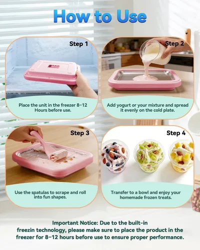 Vista 4 de Máquina de helados enrollada, placa manual de acero inoxidable para hacer rollos de helado con 2 raspadores, bandeja de postre congelado casera,