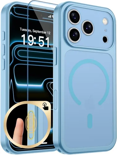 Vista 415 de zapica Funda magnética para iPhone Air, con protector de pantalla de vidrio templado, compatible con MagSafe, translúcida mate, a prueba de golpes