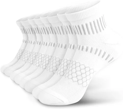Vista 12 de IRAMY Calcetines de compresión de tobillo para hombres y mujeres, acolchados, para correr, atléticos, alivio de la fascitis plantar, 2/4/6 pares