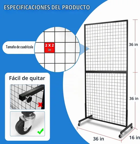 Vista 2 de NectaCol Paneles de pared de rejilla, 2 paquetes de paneles de pared de rejilla de 3 x 6 pies con base en T, estante de exhibición de rejilla