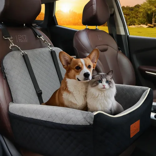 Vista 2 de Cama de Asiento de Automóvil para Perros 2 en 1 para Perros Pequeños/Medianos de hasta 35 libras, Correas de Seguridad Ajustables, Espuma