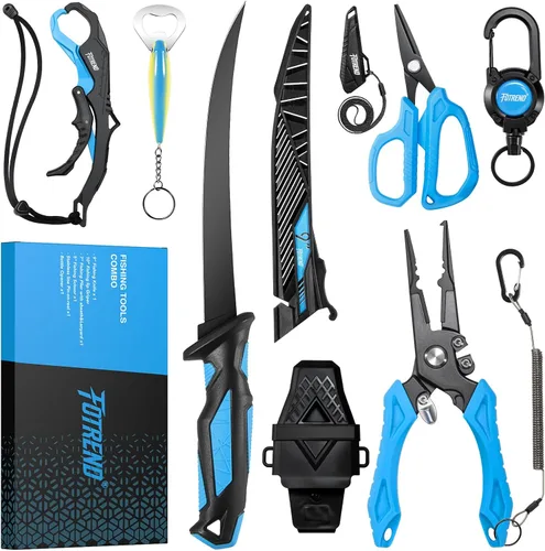 Vista 9 de Kit de herramientas de pesca, equipo de pesca, alicates de pesca con funda, cuchillo de filete, tijeras de pesca, pinza de labios de pescado