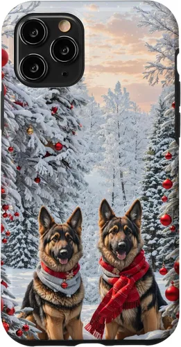 Vista 27 de iPhone 16 Lindo perro pastor alemán en paisaje nevado feliz Navidad caso