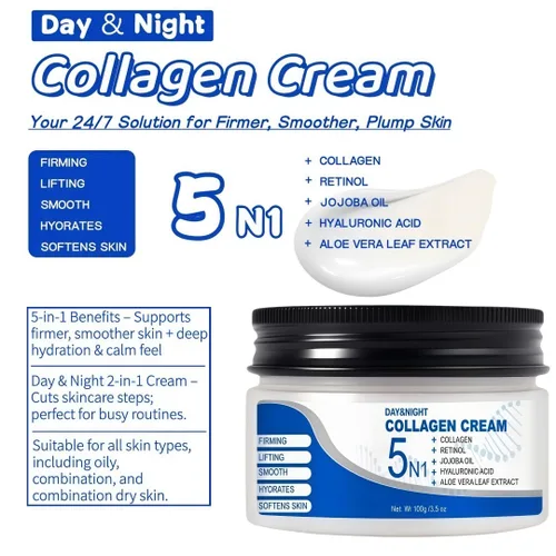 Vista 2 de 5N1 Hidratante de colágeno con retinol y ácido hialurónico, crema facial de hidratación profunda para mujeres y hombres, reafirma visiblemente