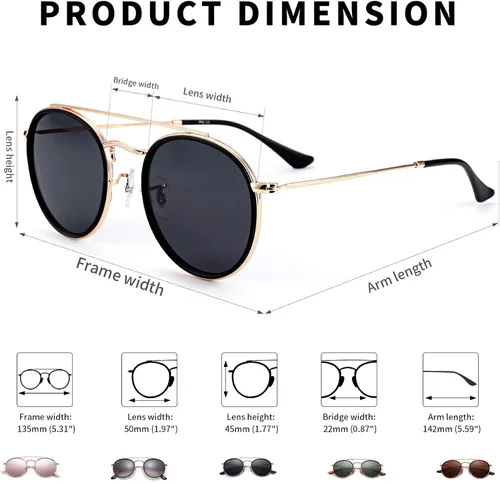 Vista 4 de Pro Acme Double Bridge Round Polarized Sunglasses for Women Men Retro UV400 Protection Retro Circle Sun Glasses