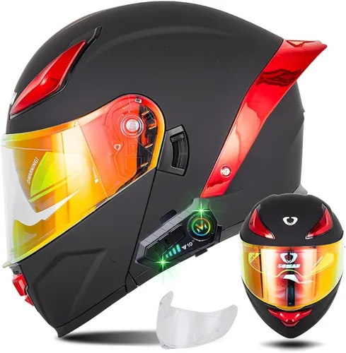 Vista 7 de Casco modular de motocicleta con Bluetooth, casco de motocicleta abatible de cara completa para hombres y mujeres con visera tintada y transparente