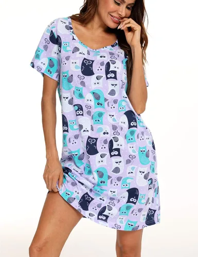 Vista 4 de ENJOYNIGHT - Camisones de algodón para mujer, tallas extragrandes, camisa de dormir de manga corta con estampado