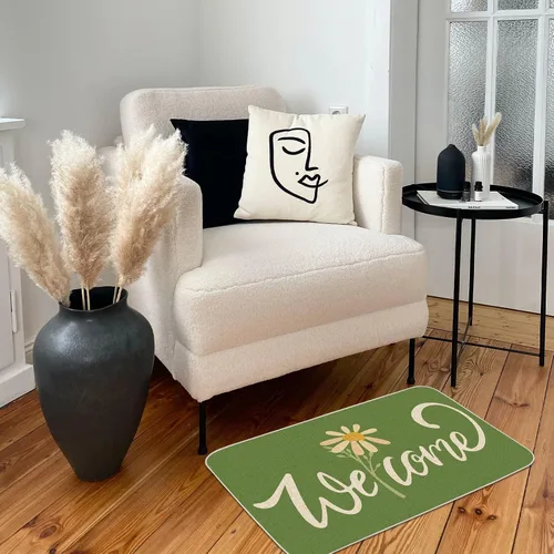 Vista 6 de Tapete decorativo de bienvenida de primavera, tapete decorativo con flores, tapete de bajo perfil, para decoración del hogar, interiores