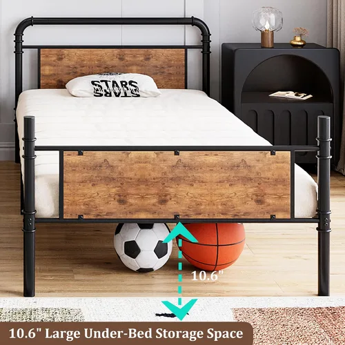Vista 8 de Garvee Industrial Twin Over Twin Bunk Bed, Convertible to 2 Separate Single Beds, Sturdy Metal Bunk Bed, Detachable Ladder & High Safety Guardrails
