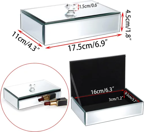 Vista 6 de Hipiwe Joyero con superficie de espejo de cristal, caja de almacenamiento para anillos, aretes, collares, pulseras, organizador de tesoros, caja