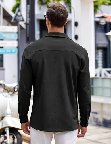 Vista 3 de COOFANDY Camisas de manga larga sin arrugas para hombre, camisas casuales con botones