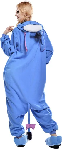 Vista 7 de VU ROUL Disfraces de Halloween para mujeres y hombres, Eeyore, mameluco unisex para adultos, pijamas de fiesta de animales de Navidad