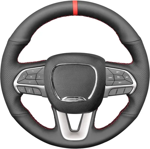 Vista 6 de MEWANT Funda de volante para Dodge Challenger 2015-2021 / Dodge Charger 2015-2021/Dodge Durango 2018-2021 de cuero de microfibra cosida a mano
