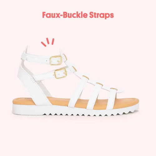 Vista 2 de FabKids Sandalias de gladiador para niñas, sandalias planas de tiras trenzadas, sandalias de verano con punta abierta, zapatos de vestir