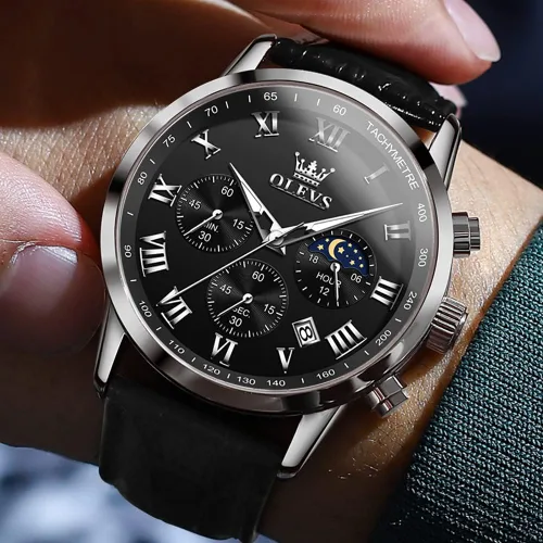 Vista 2 de OLEVS Relojes para hombre de vestir cronógrafo analógico cuarzo fase lunar para hombre luminoso impermeable relojes de pulsera masculinos