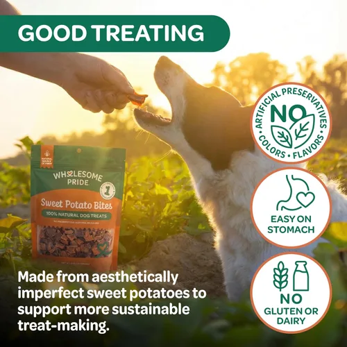 Vista 3 de Wholesome Pride - Caprichos de batata – premios naturales para perros – veganos, sin gluten y sin granos Sin conservantes, 100% batata, suavemente