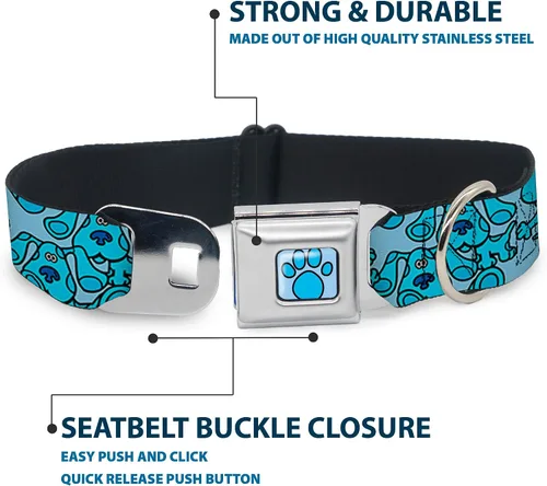 Vista 4 de Buckle-Down Collar de perro Hebilla de cinturón de seguridad Blues Clues Blue Poses dispersas 9.5 a 13 pulgadas 1.0 pulgadas de ancho