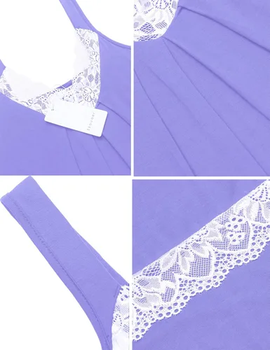 Vista 6 de Ekouaer - Camisón de lencería para mujer, con cuello en V y encaje, suave, para dormir