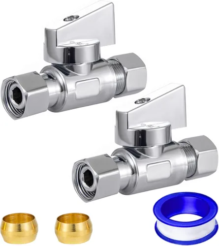 Vista 10 de 1 paquete de válvula de parada angular de latón sin plomo de 3/8 pulgadas Comp FIP x 3/8 pulgadas de compresión MIP válvula recta de agua de cuarto