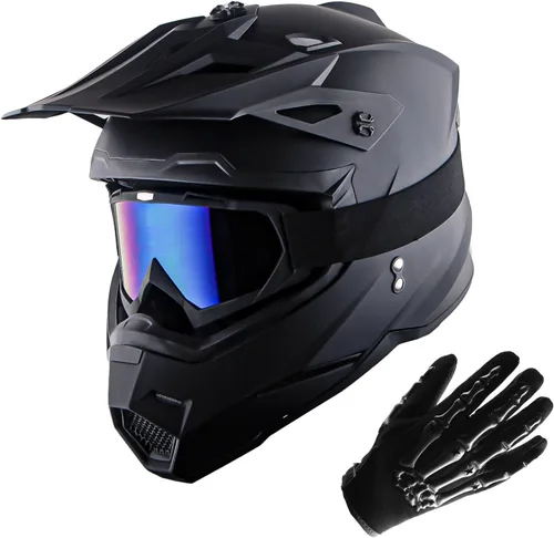 Vista 7 de 1Storm Casco de Motocross para Jóvenes Niños BMX MX Casco de Bicicleta Adolescente Estilo de Carreras; Azul de Carreras + Gafas + Paquete de Guantes