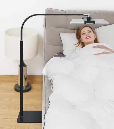 Vista 3 de Soporte de piso para tableta con cuello de cisne flexible y base de aluminio estable adecuado para teléfono inteligente y tableta de 3.5 a 10.6 Negro