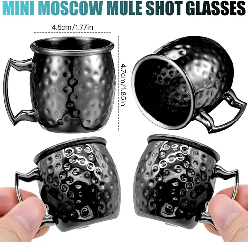 Vista 2 de 4 tazas pequeñas de Moscú de 2 onzas, vasos de cobre para el hogar, cocina, bar (negro)