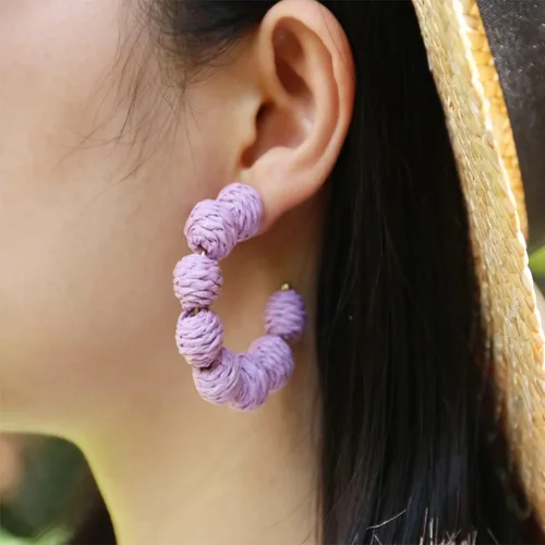 Vista 3 de Statement Rattan Hoop Earrings, Raffia Earrings for Women Girls, Bohemian Raffia Dangle Earrings, Trendy Summer Earrings Jewelry Gifts