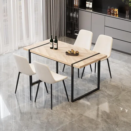 Vista 28 de Juego de mesa de comedor moderno para 4, juego de mesa y sillas de cocina de madera, juego de mesa de comedor de 5 piezas con 1 mesa de MDF y 4
