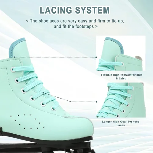 Vista 7 de Patines de ruedas para mujeres y hombres, zapatos altos de piel de vacuno, patines clásicos de doble fila, patines de cuatro ruedas para hombres